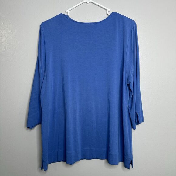 J Jill Wearever Top Womans Size L Blue Blouse Stretch Knit Lightweight Pullover - Picture 2 of 10